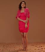 HOT PINK SHORT DRESS WITH EMBROIDERED JACKET