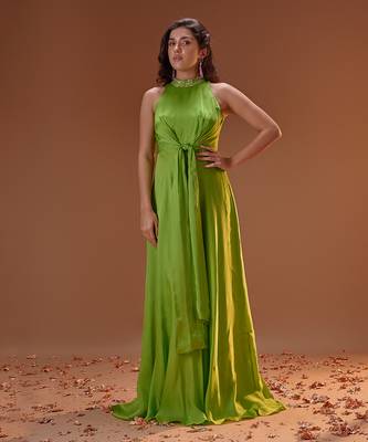 GREEN HALTER NECK DRESS 1