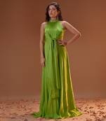 GREEN HALTER NECK DRESS