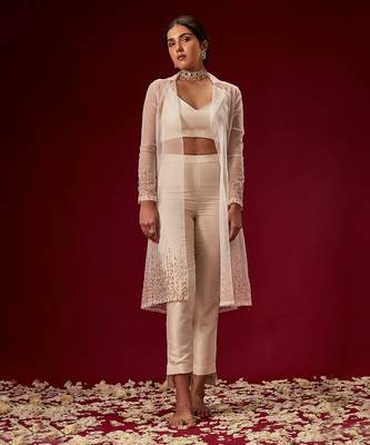 WHITE PANT SET WITH ORGANZA JACKET 1
