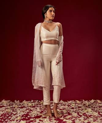 WHITE PANT SET WITH ORGANZA JACKET 2