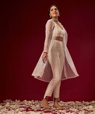 WHITE PANT SET WITH ORGANZA JACKET 3