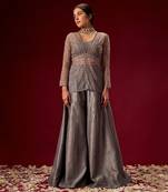 GREY PALAZO WITH ORGANZA EMBELLISHED TOP