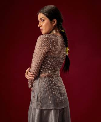 GREY PALAZO WITH ORGANZA EMBELLISHED TOP 3