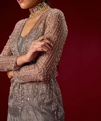 GREY PALAZO WITH ORGANZA EMBELLISHED TOP 4