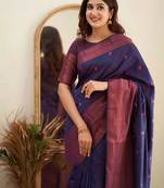 Navy Blue Woven Art Silk Saree With Blouse Piece