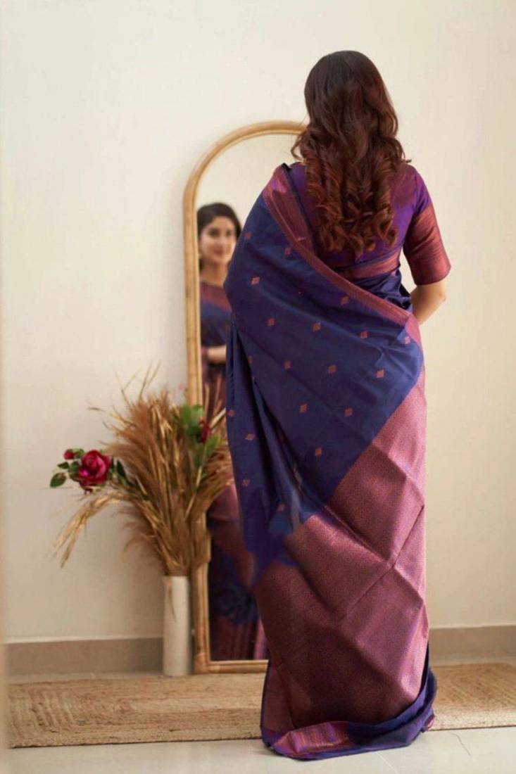 Navy Blue Woven Art Silk Saree With Blouse Piece