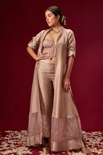 MAUVE CORSET PANT WITH JACKET SET