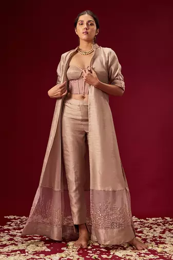 MAUVE CORSET PANT WITH JACKET SET