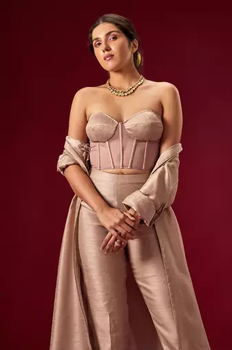 MAUVE CORSET PANT WITH JACKET SET
