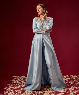 LILAC BLUE EMBROIDERED JACKET WITH PANTS 1