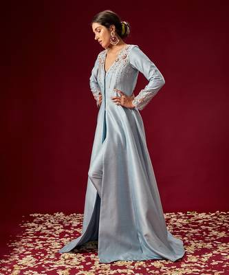 LILAC BLUE EMBROIDERED JACKET WITH PANTS 2