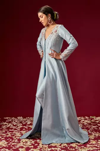 LILAC BLUE EMBROIDERED JACKET WITH PANTS