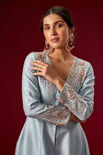 LILAC BLUE EMBROIDERED JACKET WITH PANTS