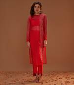 RED ORGANZA KURTA WITH PANTS