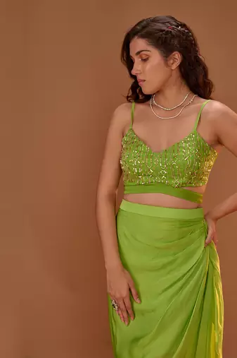 GREEN DHOTI WITH BUSTIER