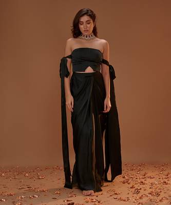 BOTTLE GREEN BUSTIER WITH DHOTI 1