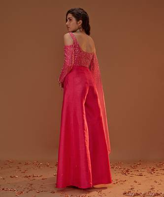 HOT PINK PALAZO WITH DRAPED CROP TOP 2