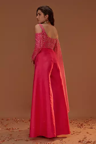 HOT PINK PALAZO WITH DRAPED CROP TOP