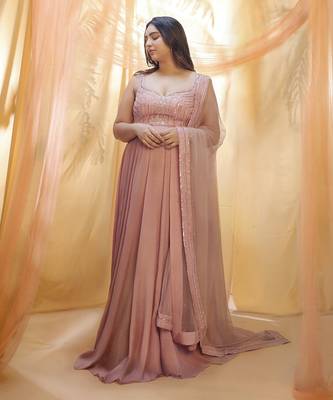 Rose gold anarkali with dupata 1