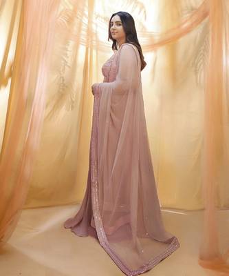 Rose gold anarkali with dupata 2