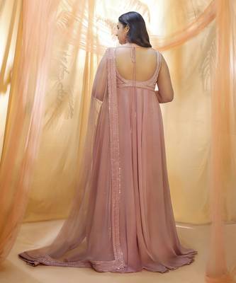 Rose gold anarkali with dupata 3