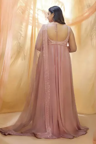 Rose gold anarkali with dupata