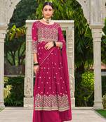 Rani-pink embroidered georgette salwar kameez