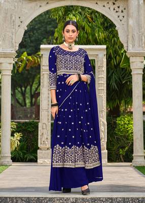 Navy-blue embroidered georgette salwar kameez 1