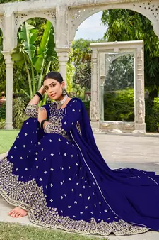 Navy-blue embroidered georgette salwar kameez