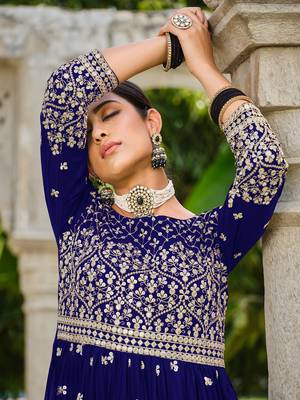 Navy-blue embroidered georgette salwar kameez 3
