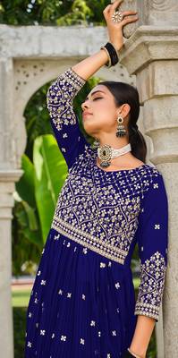 Navy-blue embroidered georgette salwar kameez 4