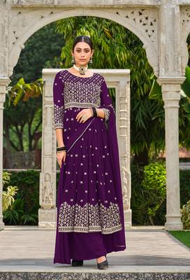 Purple embroidered georgette salwar kameez 1
