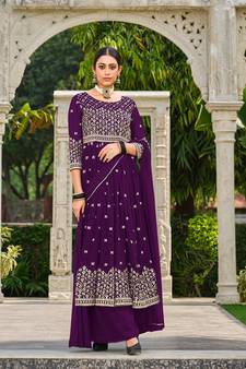 Purple embroidered georgette salwar kameez