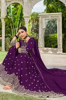 Purple embroidered georgette salwar kameez