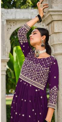 Purple embroidered georgette salwar kameez 3