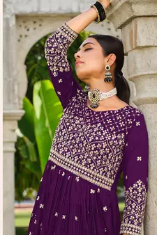 Purple embroidered georgette salwar kameez