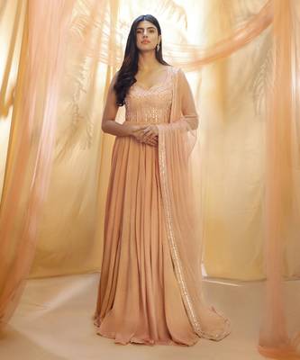 Peach anarkali with dupata 1