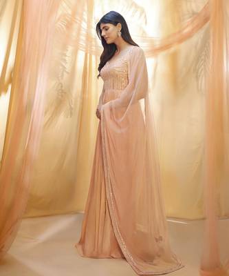 Peach anarkali with dupata 2