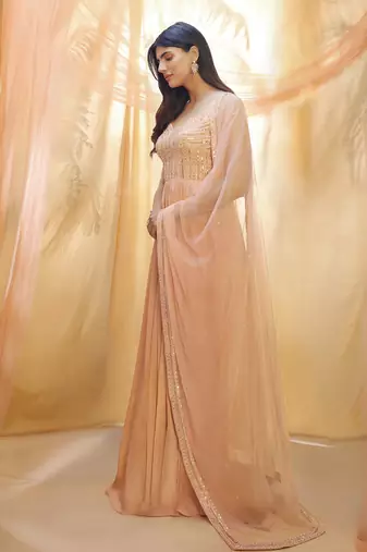 Peach anarkali with dupata
