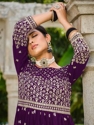 Purple embroidered georgette salwar kameez 4