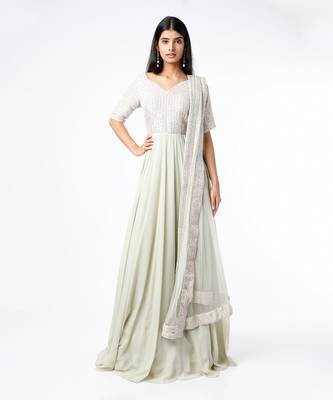 Sage green anarkali with dupata 1