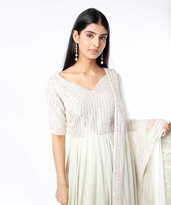 Sage green anarkali with dupata 3