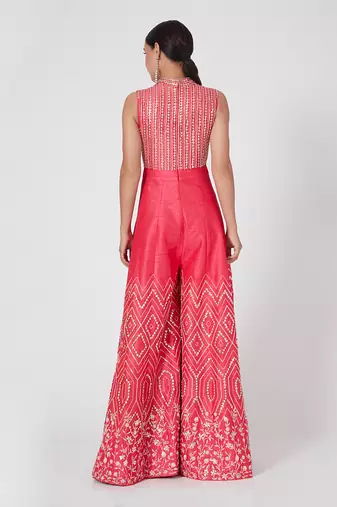 HOT PINK EMBROIDERED JUMPSUIT