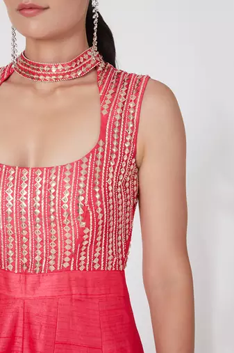 HOT PINK EMBROIDERED JUMPSUIT