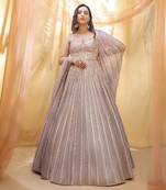 Mauve lilac heavy embridered drape gown