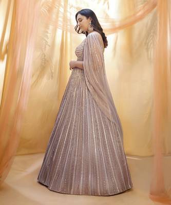 Mauve lilac heavy embridered drape gown 2