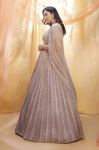 Mauve lilac heavy embridered drape gown