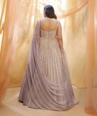 Mauve lilac heavy embridered drape gown 3
