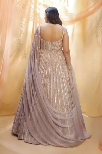 Mauve lilac heavy embridered drape gown